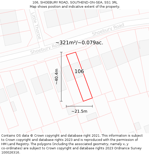 106, SHOEBURY ROAD, SOUTHEND-ON-SEA, SS1 3RL: Plot and title map