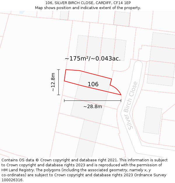 106, SILVER BIRCH CLOSE, CARDIFF, CF14 1EP: Plot and title map