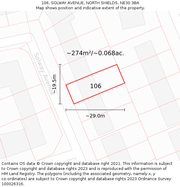 106, SOLWAY AVENUE, NORTH SHIELDS, NE30 3BA: Plot and title map