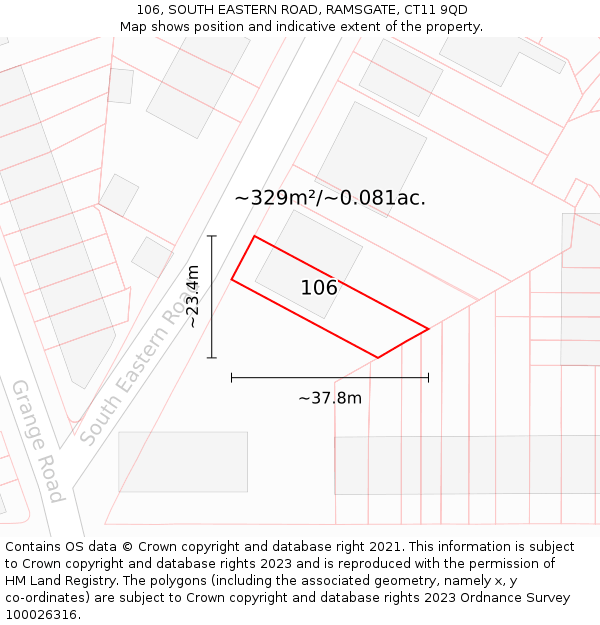 106, SOUTH EASTERN ROAD, RAMSGATE, CT11 9QD: Plot and title map