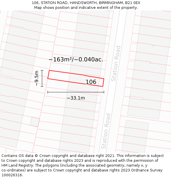 106, STATION ROAD, HANDSWORTH, BIRMINGHAM, B21 0EX: Plot and title map