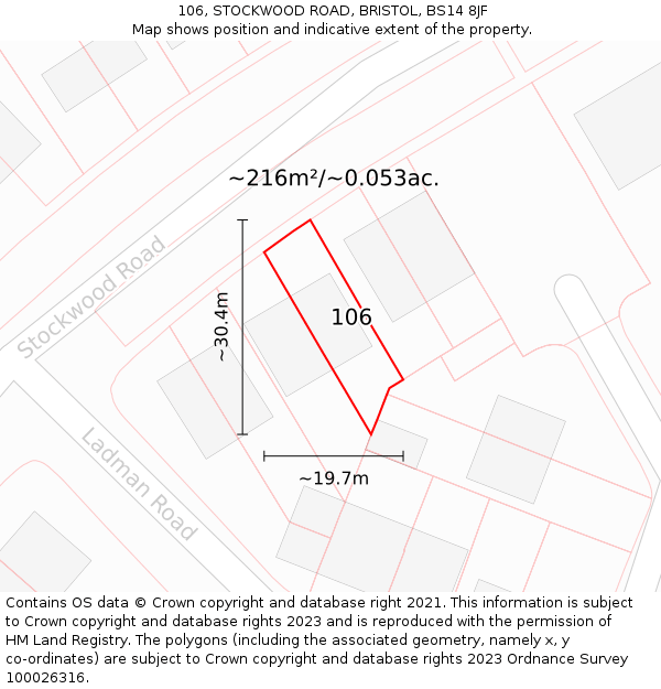 106, STOCKWOOD ROAD, BRISTOL, BS14 8JF: Plot and title map