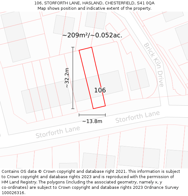 106, STORFORTH LANE, HASLAND, CHESTERFIELD, S41 0QA: Plot and title map