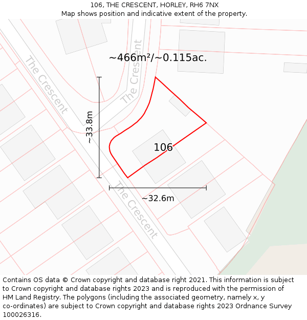 106, THE CRESCENT, HORLEY, RH6 7NX: Plot and title map