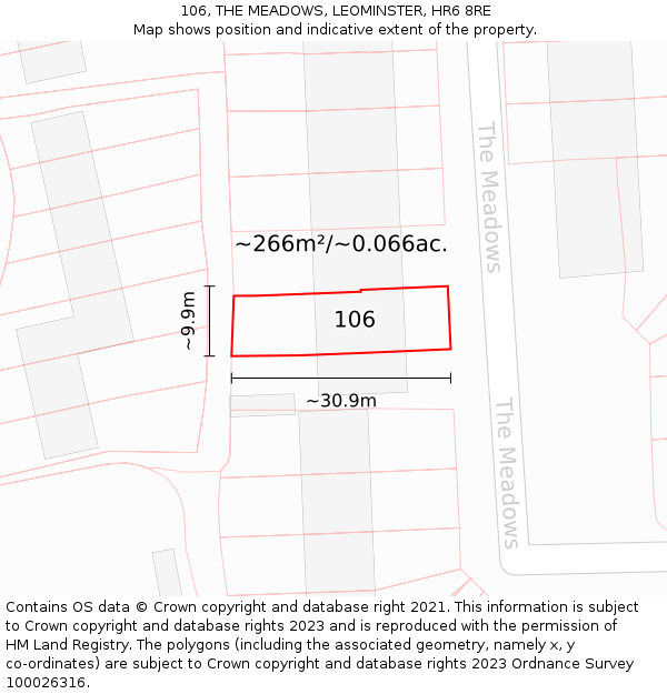 106, THE MEADOWS, LEOMINSTER, HR6 8RE: Plot and title map