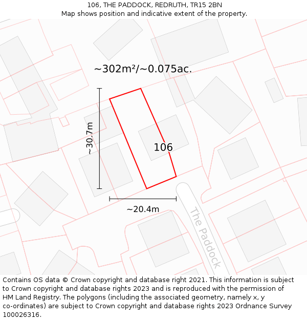 106, THE PADDOCK, REDRUTH, TR15 2BN: Plot and title map