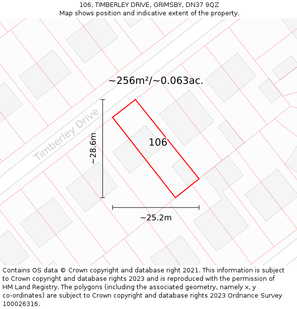 106, TIMBERLEY DRIVE, GRIMSBY, DN37 9QZ: Plot and title map