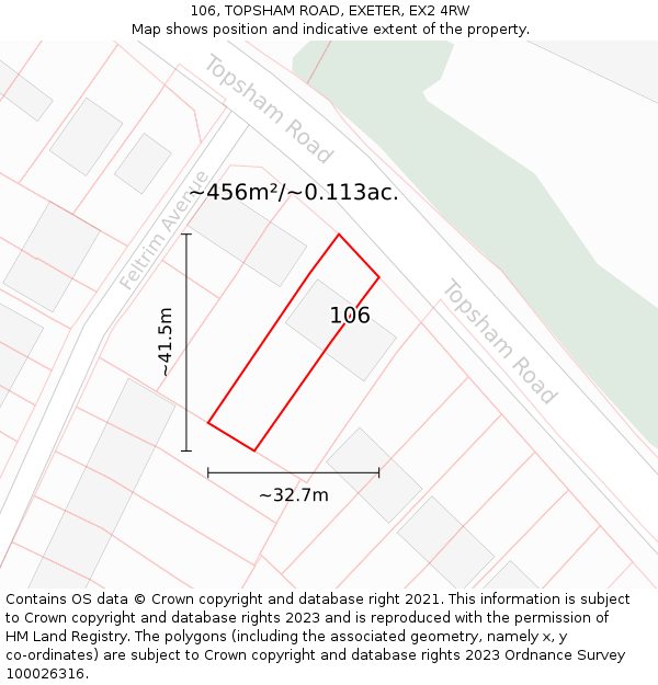 106, TOPSHAM ROAD, EXETER, EX2 4RW: Plot and title map