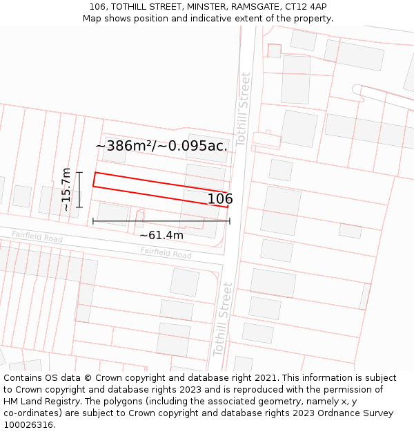 106, TOTHILL STREET, MINSTER, RAMSGATE, CT12 4AP: Plot and title map