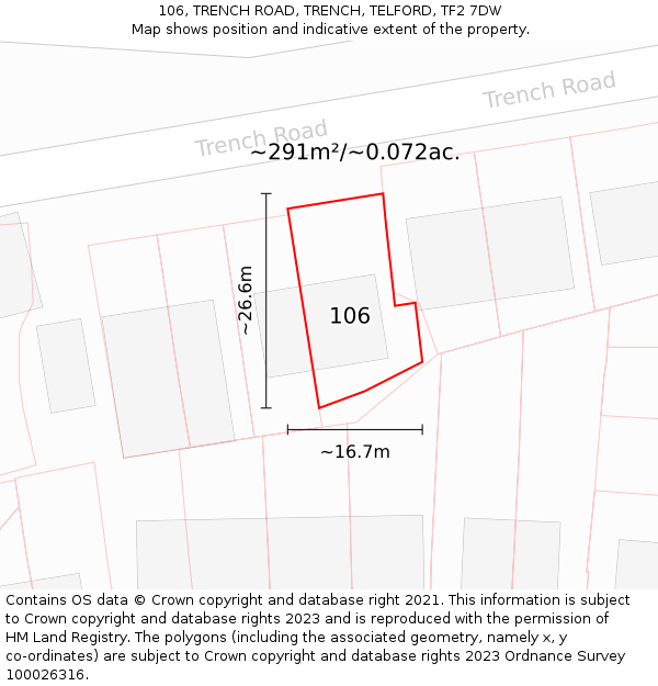 106, TRENCH ROAD, TRENCH, TELFORD, TF2 7DW: Plot and title map