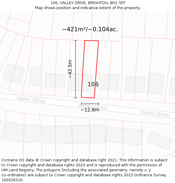 106, VALLEY DRIVE, BRIGHTON, BN1 5FF: Plot and title map