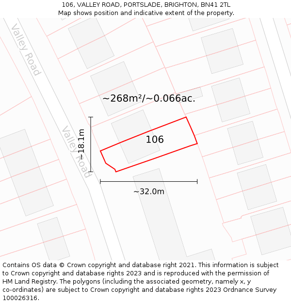 106, VALLEY ROAD, PORTSLADE, BRIGHTON, BN41 2TL: Plot and title map