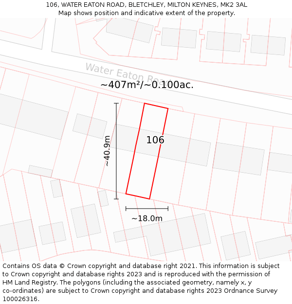 106, WATER EATON ROAD, BLETCHLEY, MILTON KEYNES, MK2 3AL: Plot and title map