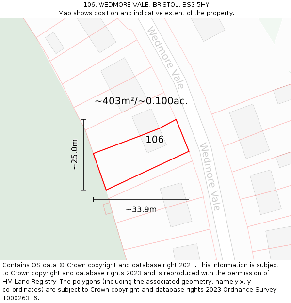 106, WEDMORE VALE, BRISTOL, BS3 5HY: Plot and title map