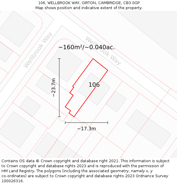 106, WELLBROOK WAY, GIRTON, CAMBRIDGE, CB3 0GP: Plot and title map