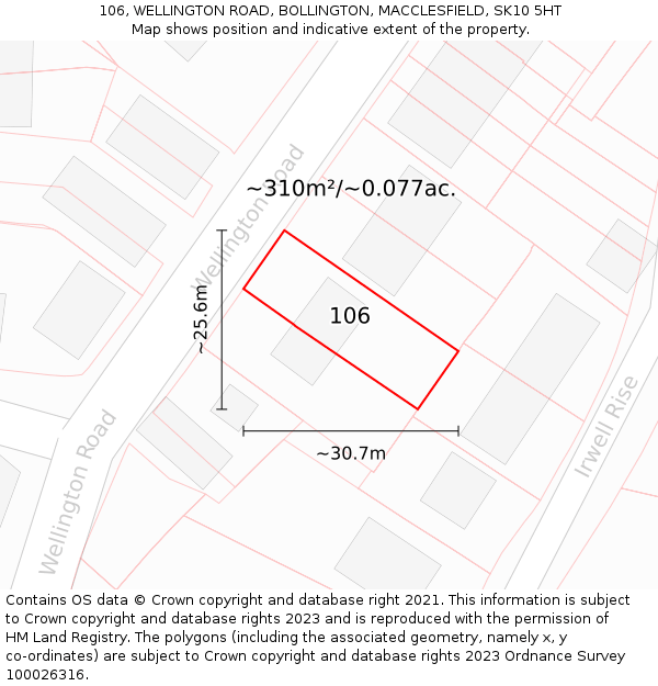 106, WELLINGTON ROAD, BOLLINGTON, MACCLESFIELD, SK10 5HT: Plot and title map