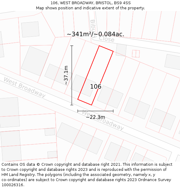 106, WEST BROADWAY, BRISTOL, BS9 4SS: Plot and title map