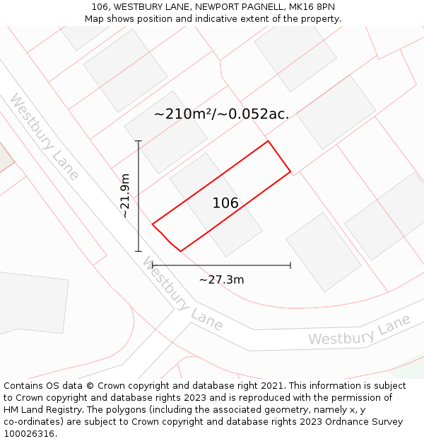 106, WESTBURY LANE, NEWPORT PAGNELL, MK16 8PN: Plot and title map
