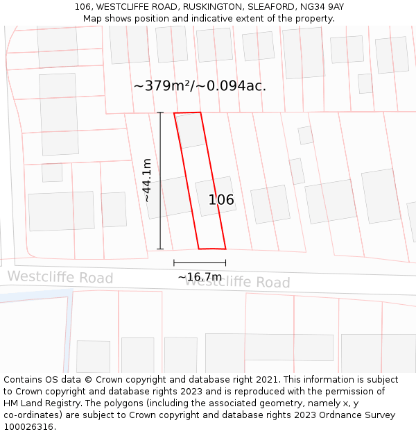 106, WESTCLIFFE ROAD, RUSKINGTON, SLEAFORD, NG34 9AY: Plot and title map