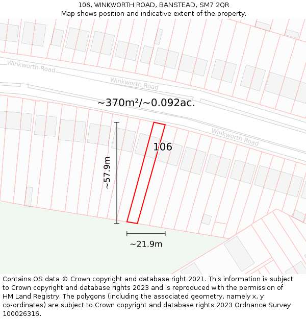 106, WINKWORTH ROAD, BANSTEAD, SM7 2QR: Plot and title map