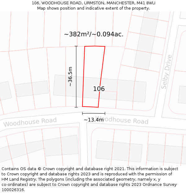 106, WOODHOUSE ROAD, URMSTON, MANCHESTER, M41 8WU: Plot and title map