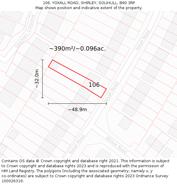 106, YOXALL ROAD, SHIRLEY, SOLIHULL, B90 3RP: Plot and title map