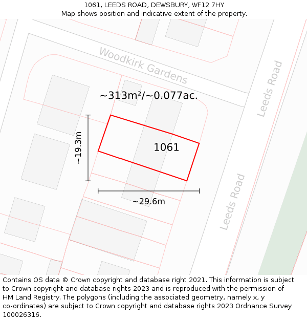 1061, LEEDS ROAD, DEWSBURY, WF12 7HY: Plot and title map