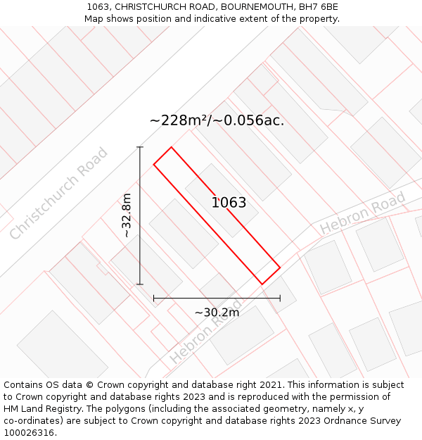 1063, CHRISTCHURCH ROAD, BOURNEMOUTH, BH7 6BE: Plot and title map