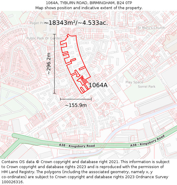 1064A, TYBURN ROAD, BIRMINGHAM, B24 0TP: Plot and title map