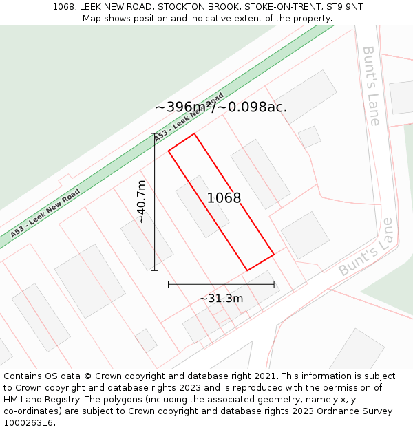 1068, LEEK NEW ROAD, STOCKTON BROOK, STOKE-ON-TRENT, ST9 9NT: Plot and title map