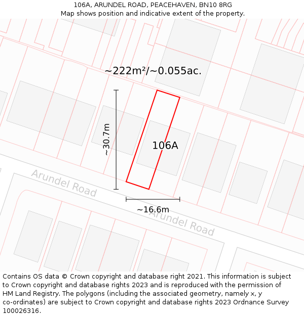 106A, ARUNDEL ROAD, PEACEHAVEN, BN10 8RG: Plot and title map