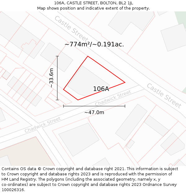 106A, CASTLE STREET, BOLTON, BL2 1JL: Plot and title map