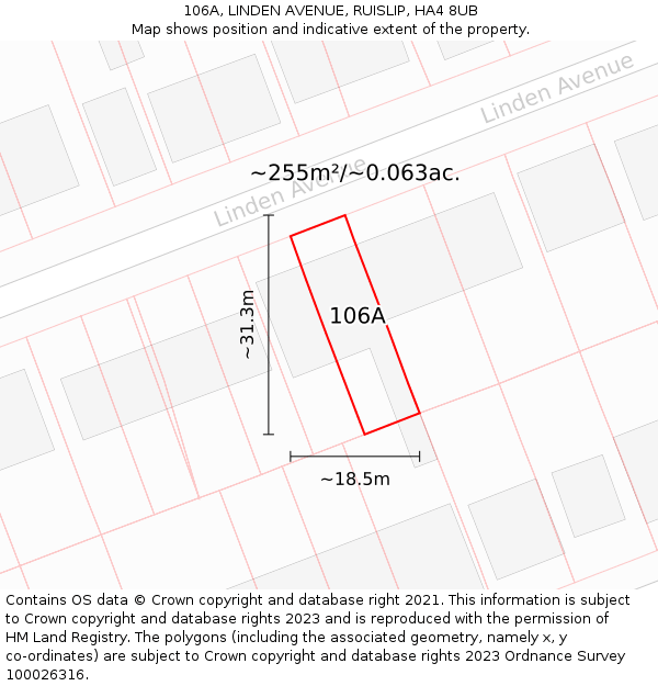 106A, LINDEN AVENUE, RUISLIP, HA4 8UB: Plot and title map