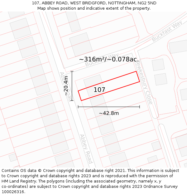 107, ABBEY ROAD, WEST BRIDGFORD, NOTTINGHAM, NG2 5ND: Plot and title map