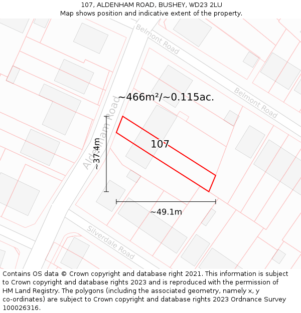 107, ALDENHAM ROAD, BUSHEY, WD23 2LU: Plot and title map