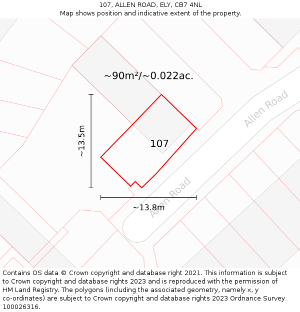 107, ALLEN ROAD, ELY, CB7 4NL: Plot and title map