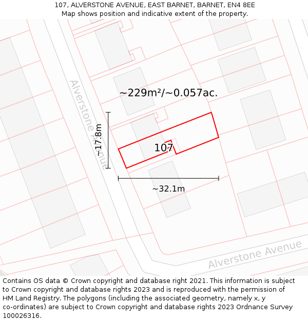 107, ALVERSTONE AVENUE, EAST BARNET, BARNET, EN4 8EE: Plot and title map