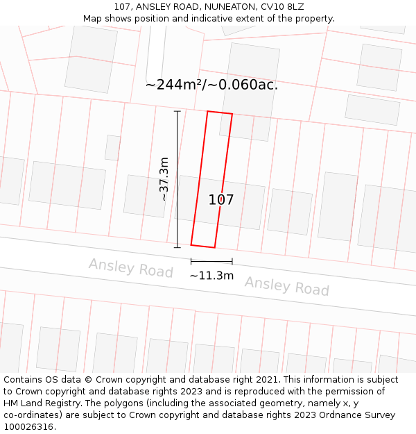 107, ANSLEY ROAD, NUNEATON, CV10 8LZ: Plot and title map