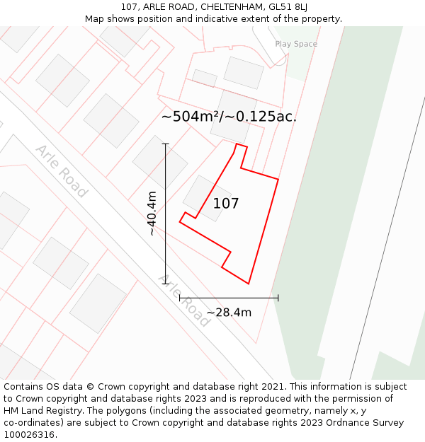 107, ARLE ROAD, CHELTENHAM, GL51 8LJ: Plot and title map