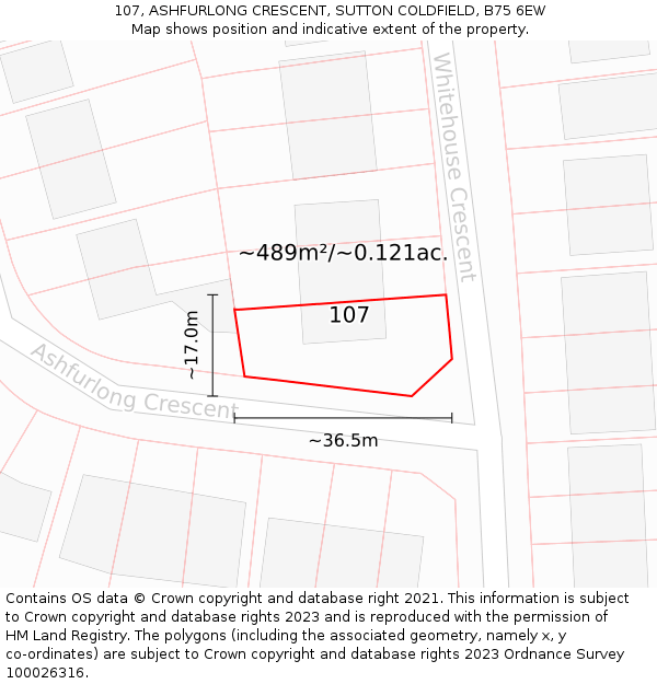 107, ASHFURLONG CRESCENT, SUTTON COLDFIELD, B75 6EW: Plot and title map