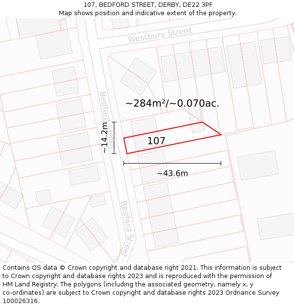 107, BEDFORD STREET, DERBY, DE22 3PF: Plot and title map