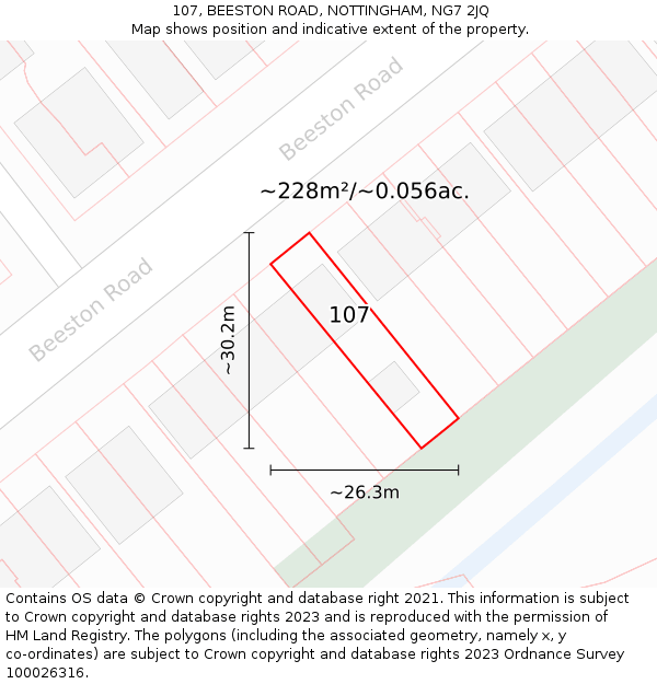 107, BEESTON ROAD, NOTTINGHAM, NG7 2JQ: Plot and title map