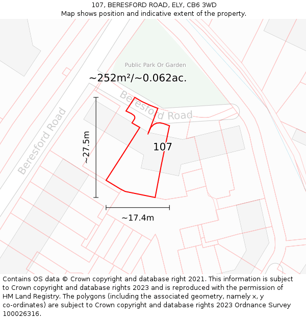 107, BERESFORD ROAD, ELY, CB6 3WD: Plot and title map