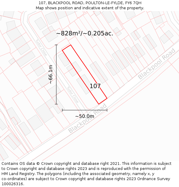 107, BLACKPOOL ROAD, POULTON-LE-FYLDE, FY6 7QH: Plot and title map