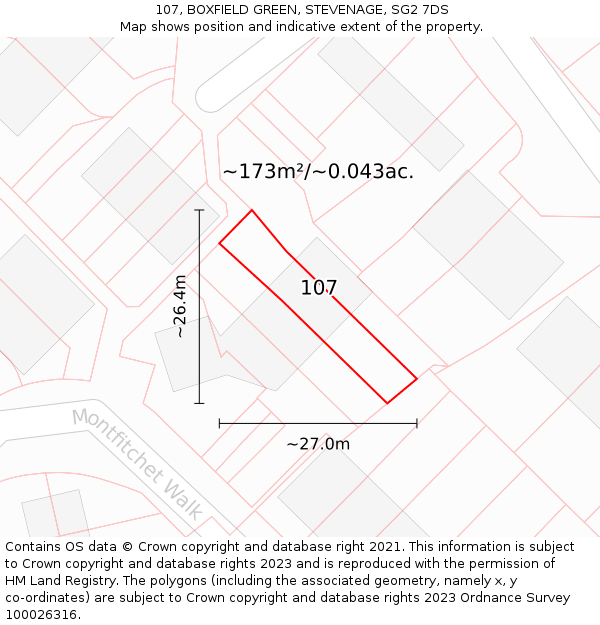 107, BOXFIELD GREEN, STEVENAGE, SG2 7DS: Plot and title map