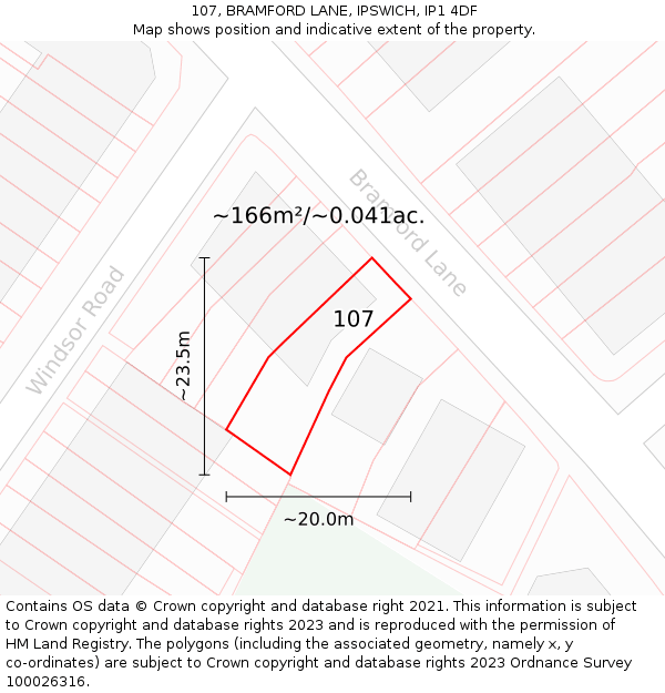 107, BRAMFORD LANE, IPSWICH, IP1 4DF: Plot and title map