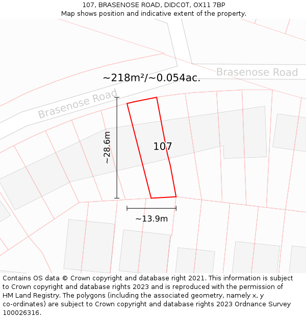 107, BRASENOSE ROAD, DIDCOT, OX11 7BP: Plot and title map