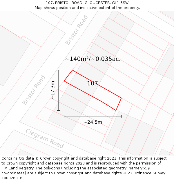 107, BRISTOL ROAD, GLOUCESTER, GL1 5SW: Plot and title map