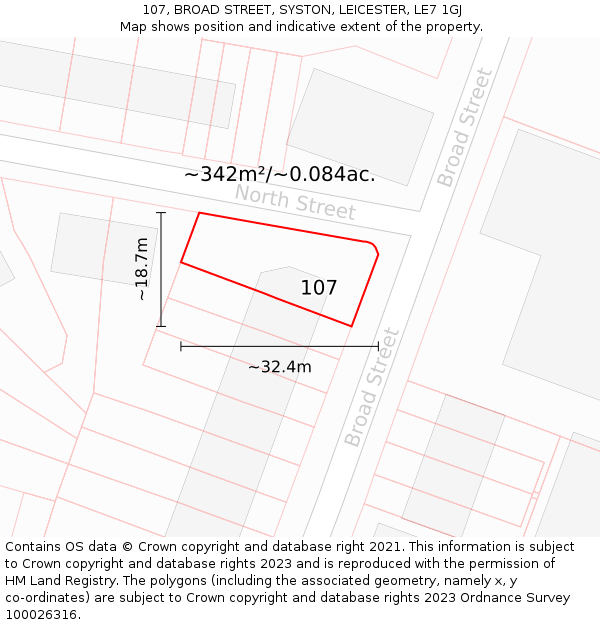 107, BROAD STREET, SYSTON, LEICESTER, LE7 1GJ: Plot and title map