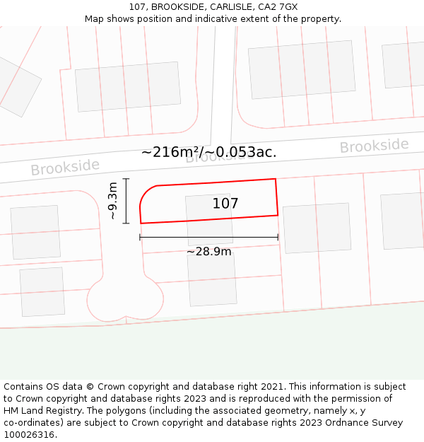 107, BROOKSIDE, CARLISLE, CA2 7GX: Plot and title map